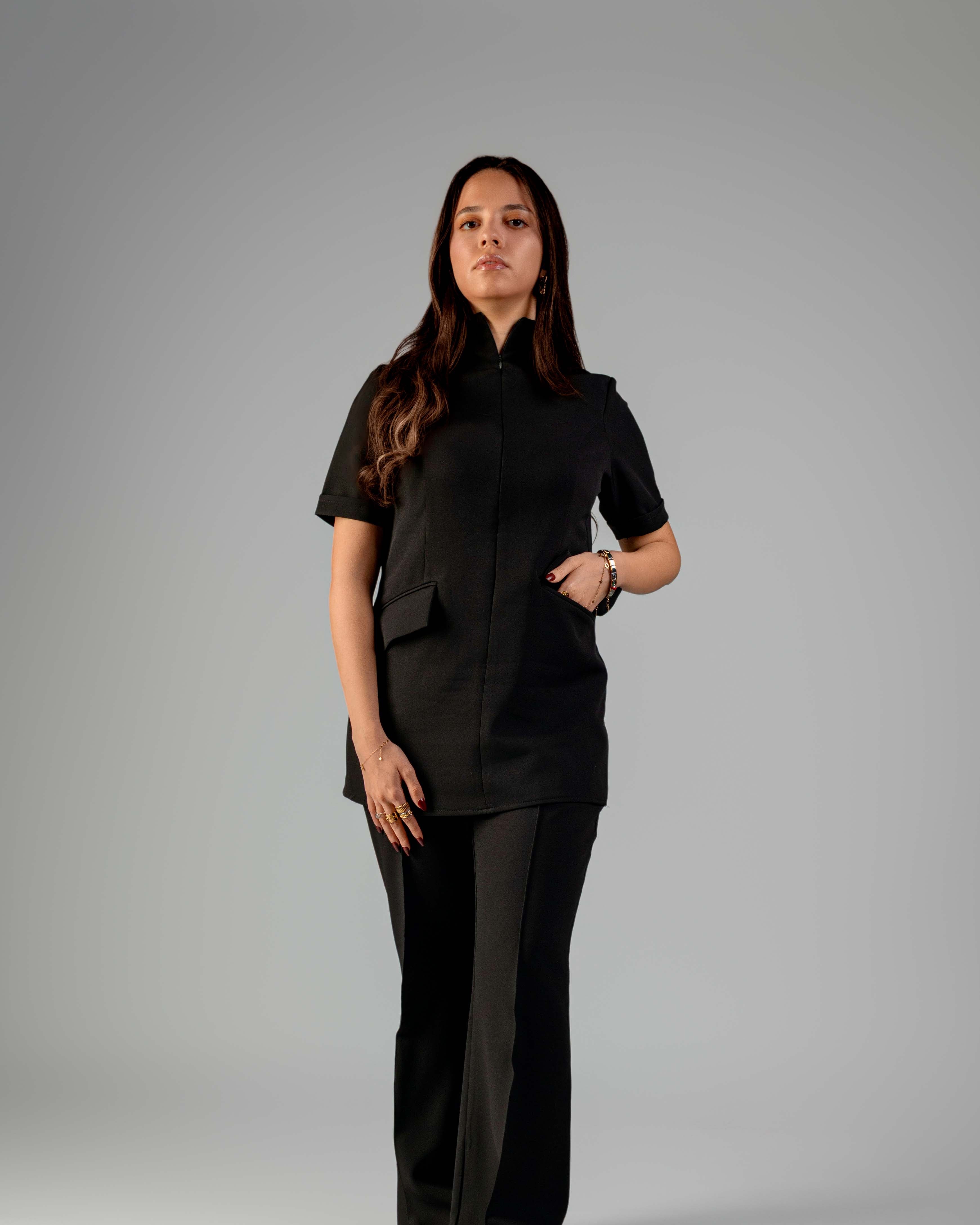 Short Sleeve Black Medical Suit