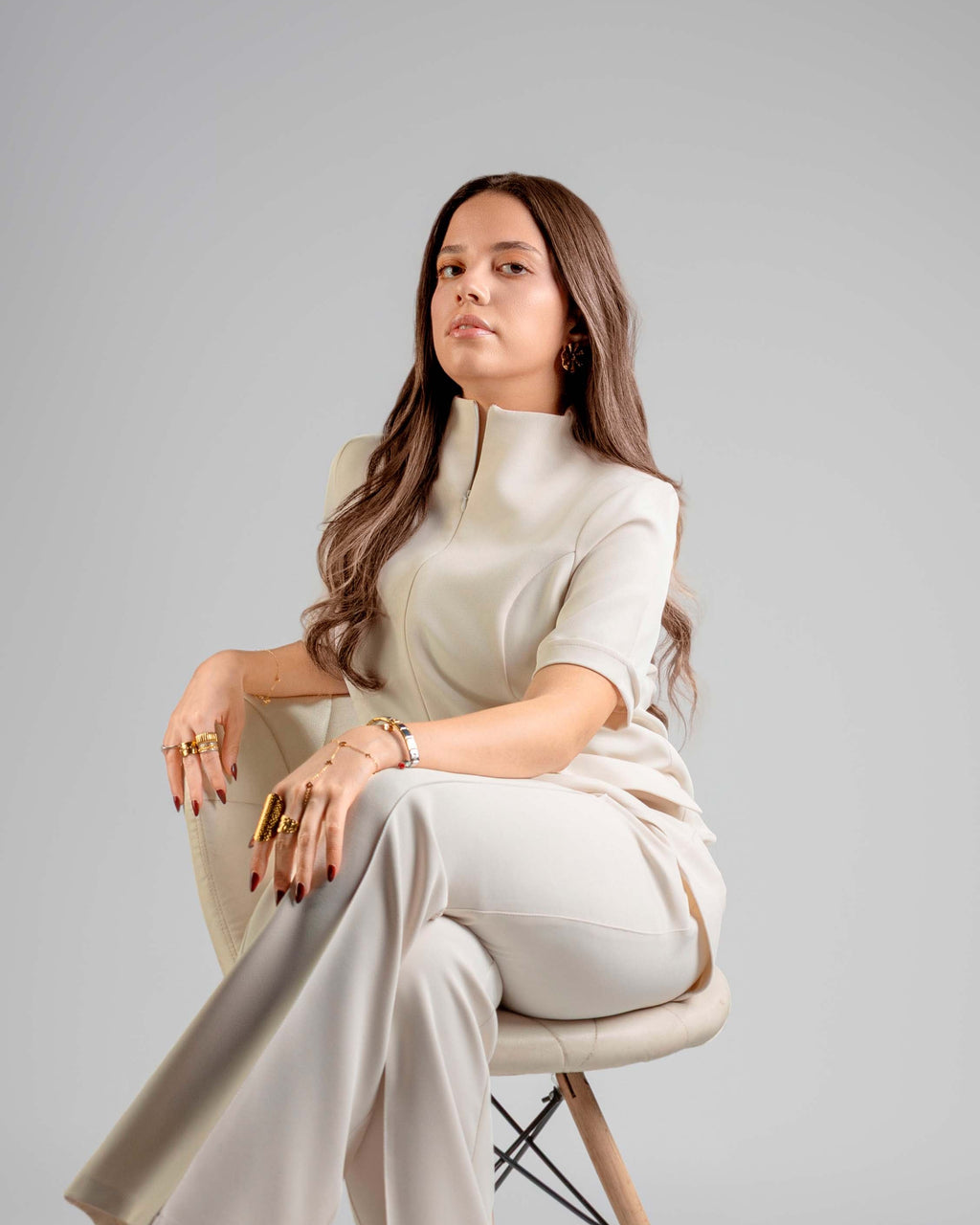 Short Sleeve Off White Suit