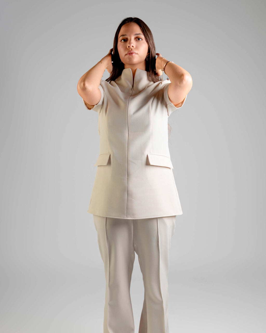 Short Sleeve Off White Suit