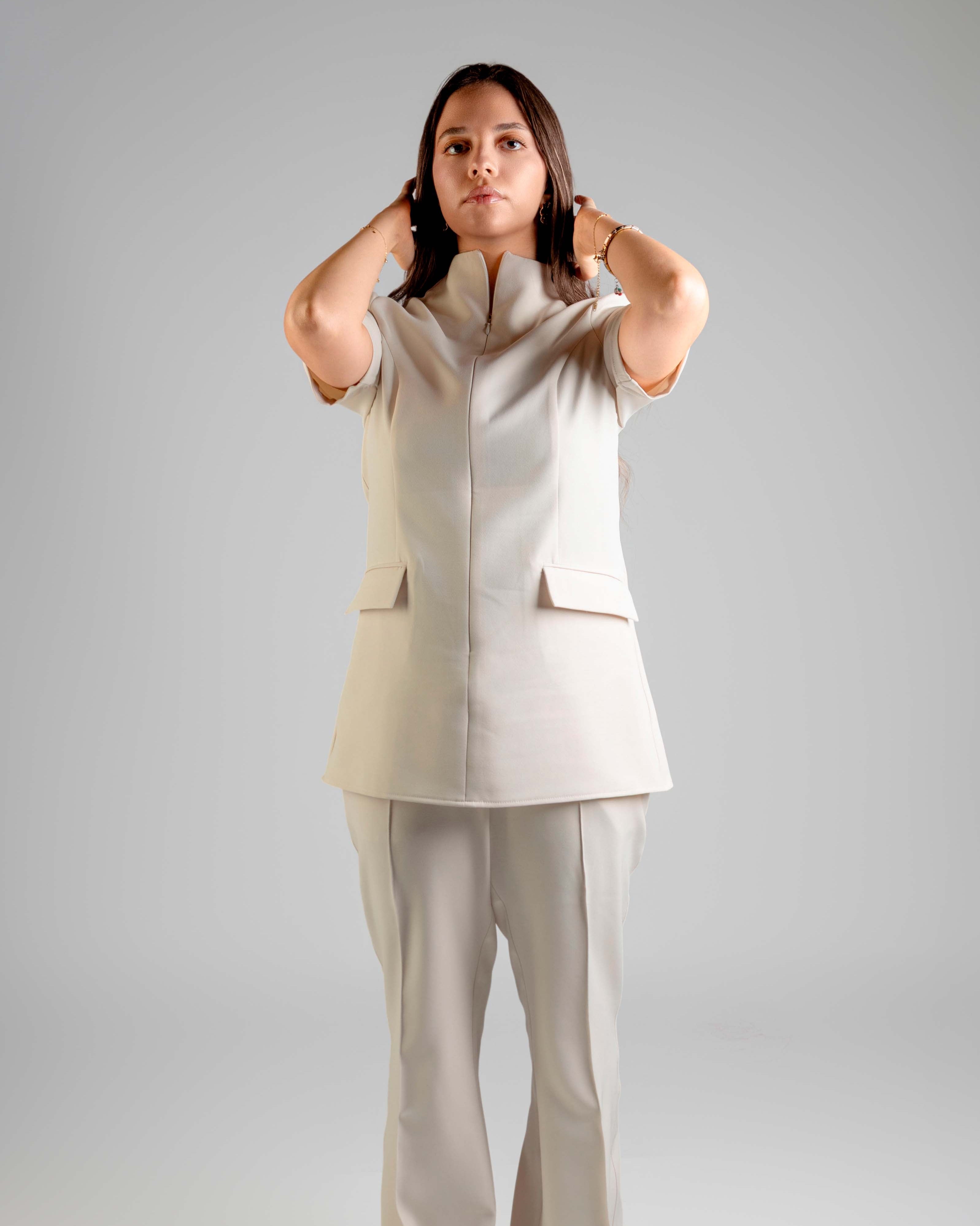 Short Sleeve Off White Suit