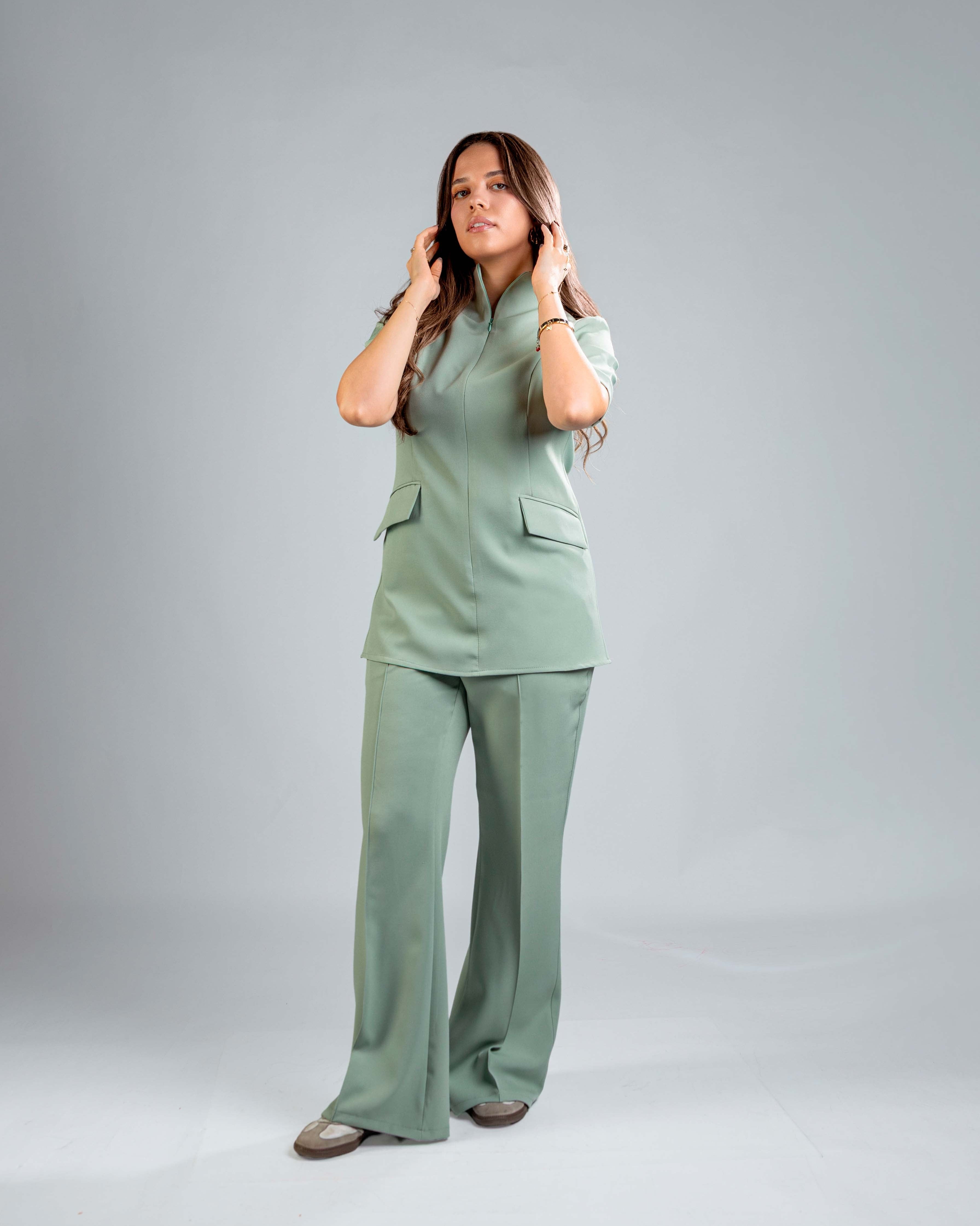 Short Sleeve Mint Green Suit