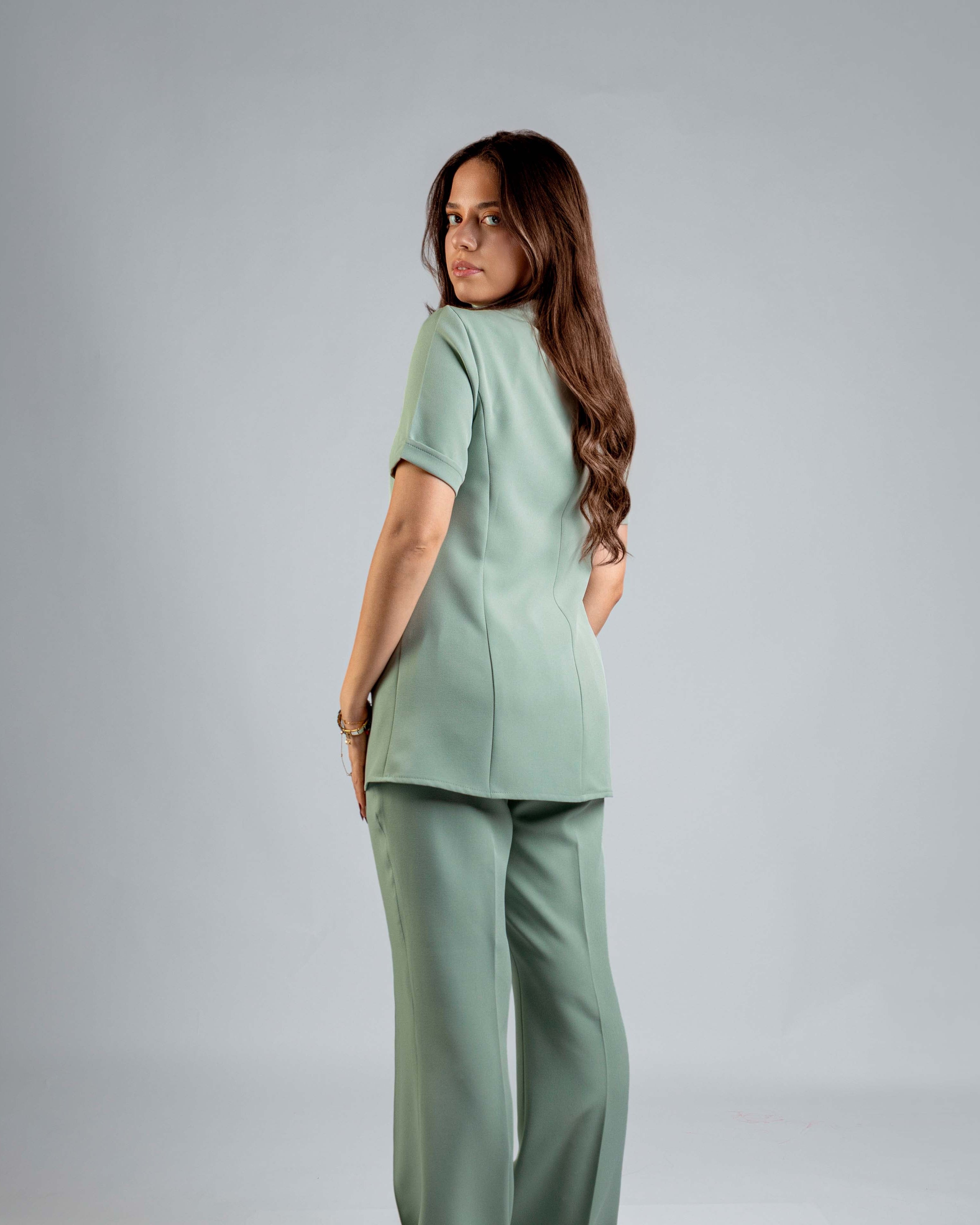 Short Sleeve Mint Green Suit