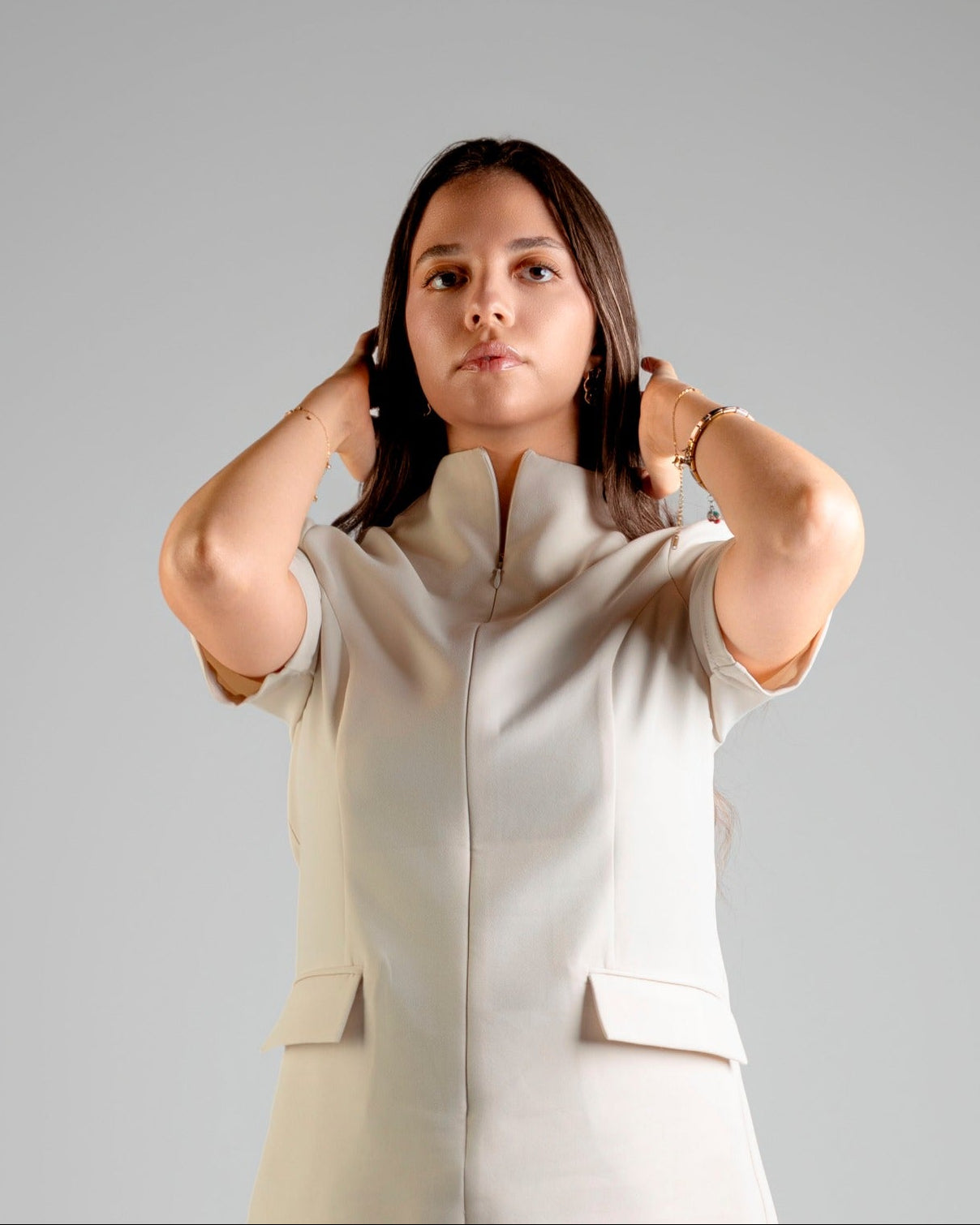 Short Sleeve Off White Suit